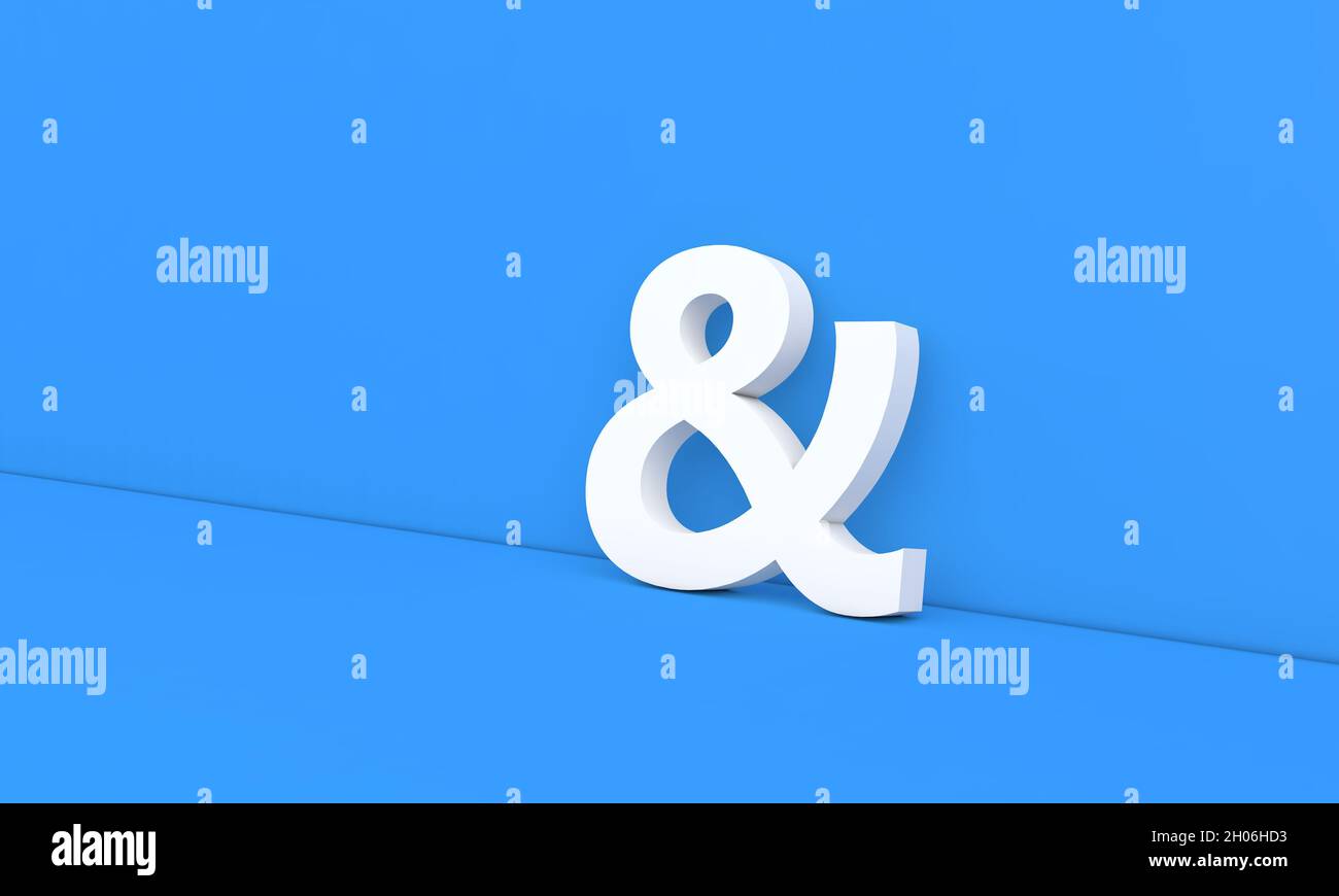 Ampersand symbol on a blue background. 3d render illustration Stock