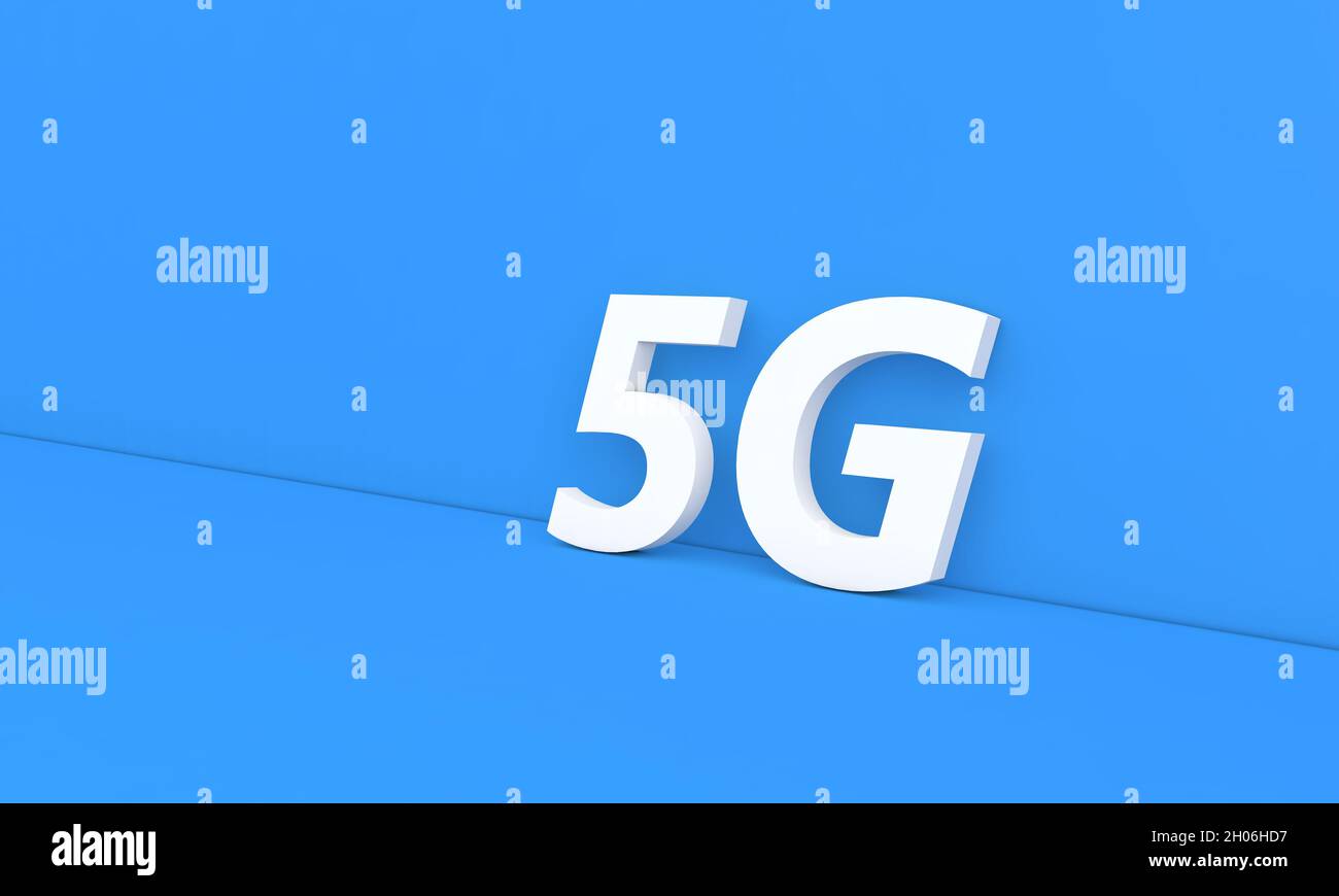 The inscription 5G Internet on a blue background. 3d render illustration. Stock Photo