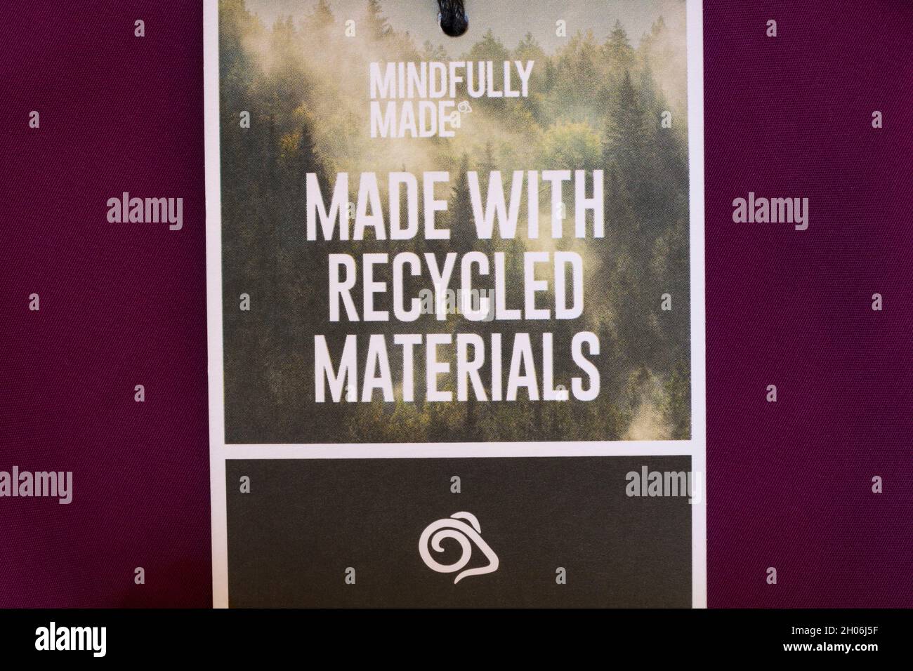 Mindfully made made with recycled materials - label on Craghoppers jacket Stock Photo
