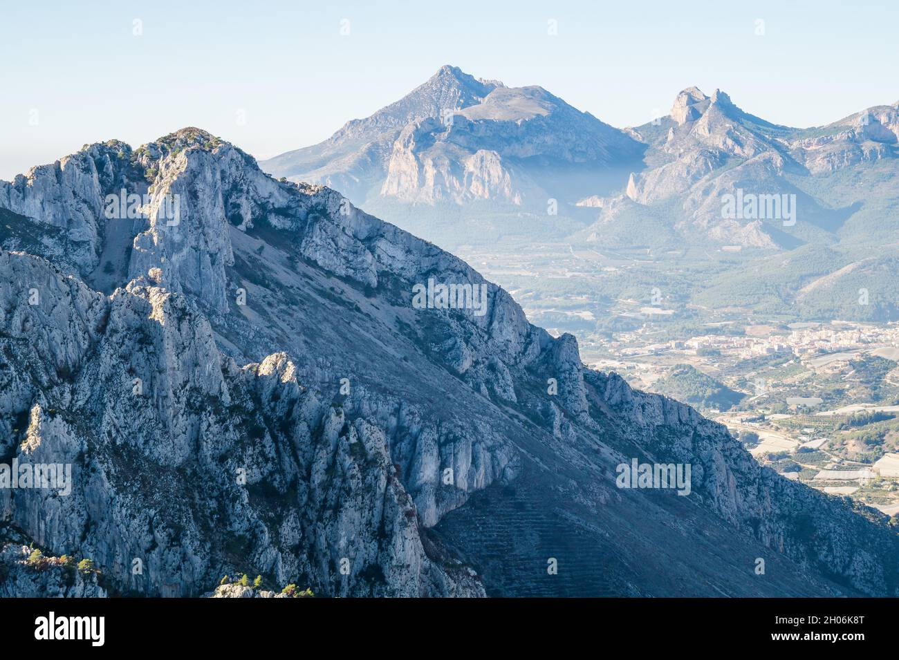 mediterranean blue mountain landscape in Spain majestic hiking and travel background Stock Photo