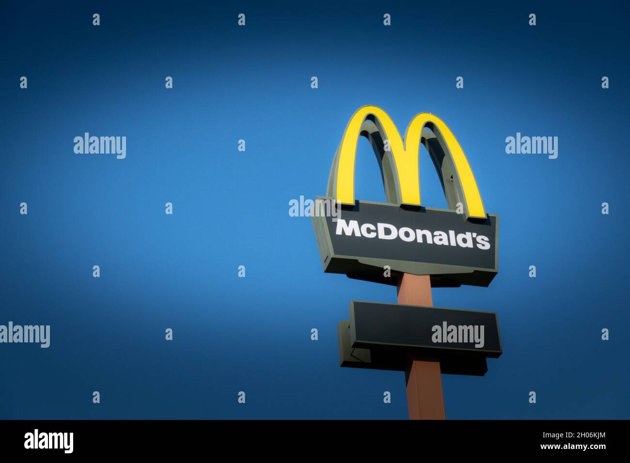 Vilnius, Lithuania October 09, 2021 McDonald's restaurant sign over