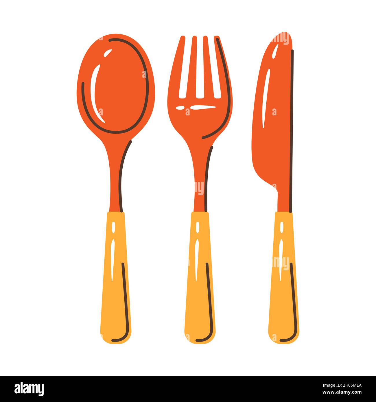 Illustration of cutlery set knife spoon fork. Stylized kitchen
