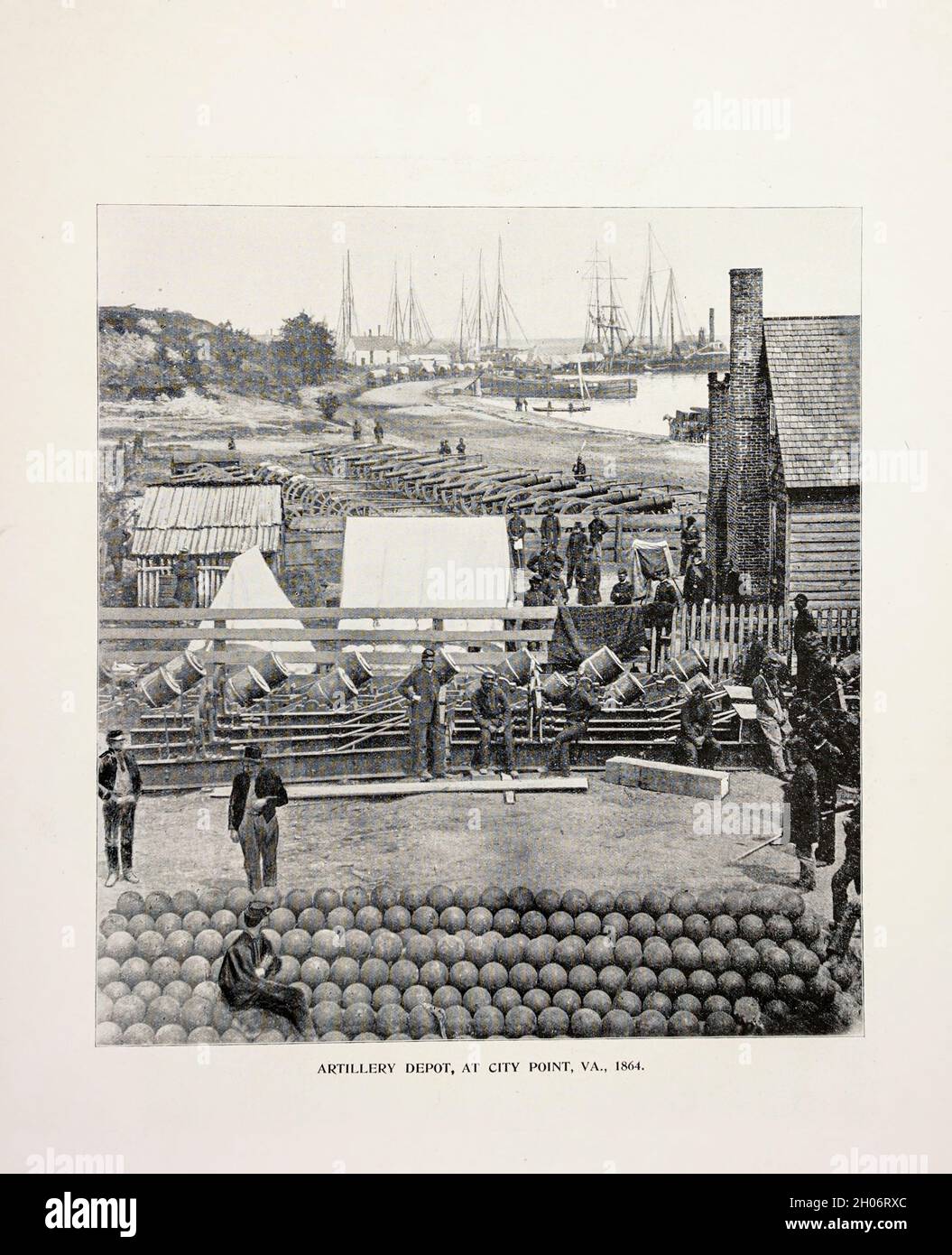 Artillery Depot at City Point VA 1864 from The American Civil War book and Grant album : 'art immortelles' : a portfolio of half-tone reproductions from rare and costly photographs designed to perpetuate the memory of General Ulysses S. Grant, depicting scenes and incidents in connection with the Civil War Published  in Boston and New York by W. H. Allen in 1894 Stock Photo