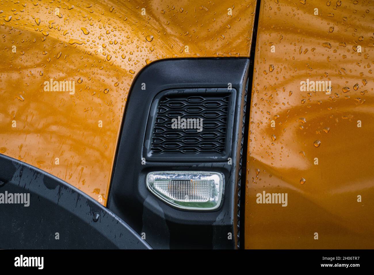 Modern SUV turn signal. Car turn signal close up. Close up of the left turn signal. Stock Photo