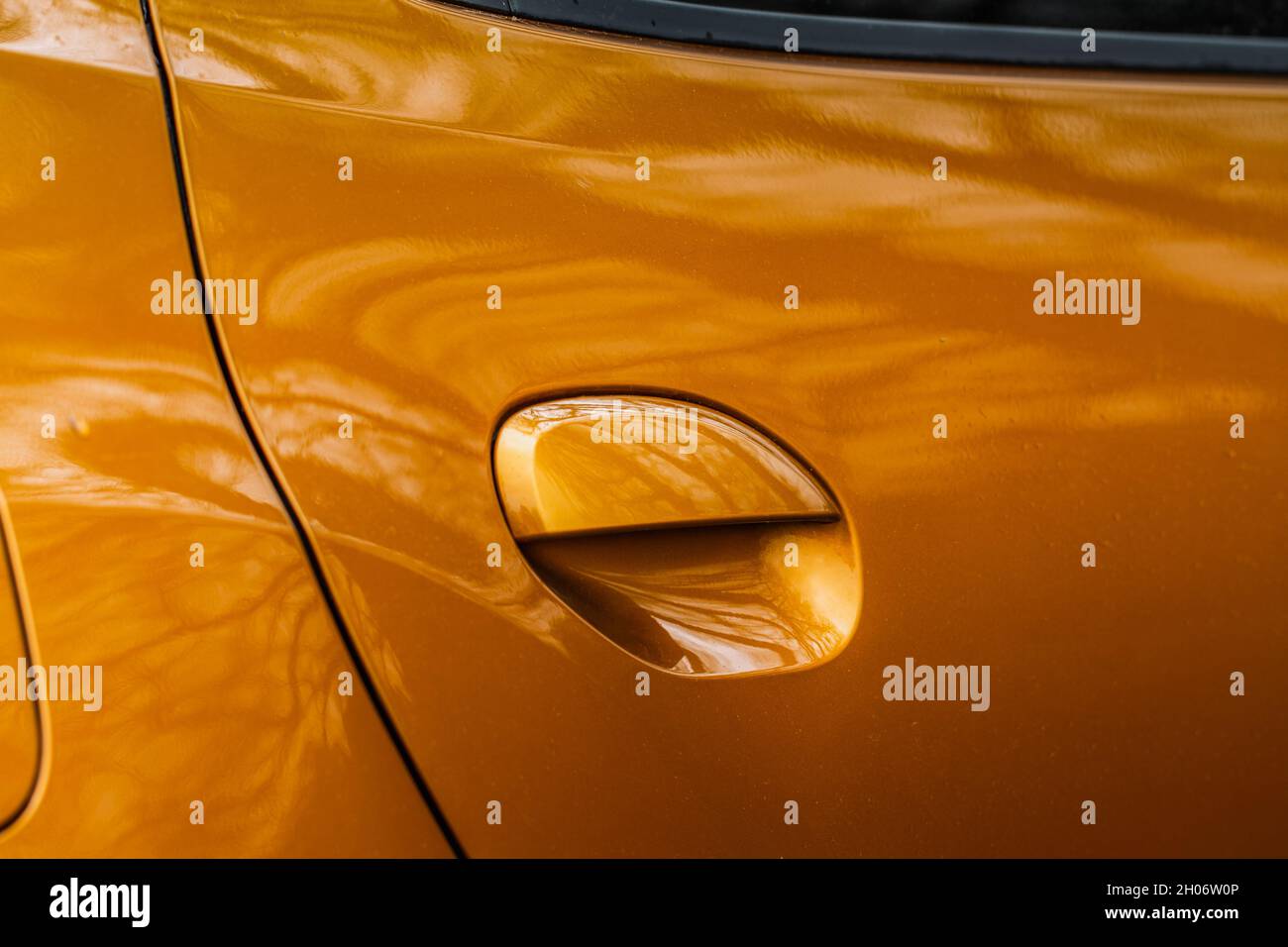Doorknob of modern car close up view. Handle on the passenger car door