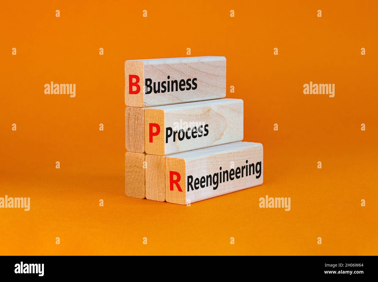 BPR business process reengineering symbol. Concept words BPR business process reengineering on blocks on beautiful orange background. Business, BPR bu Stock Photo