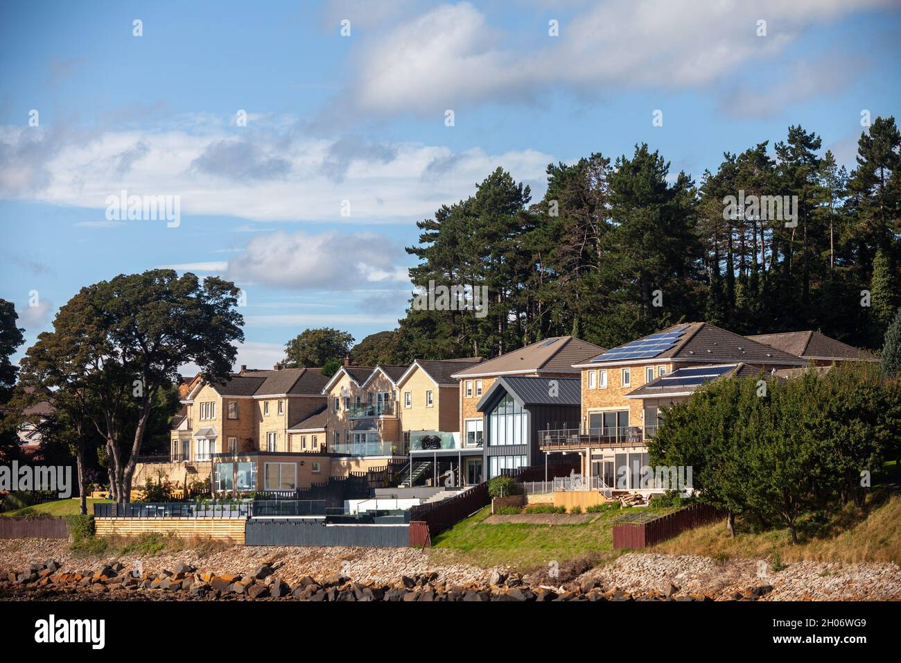 Expensive sea front houses in Donibristle Gardens, Dalgety Bay, Fife