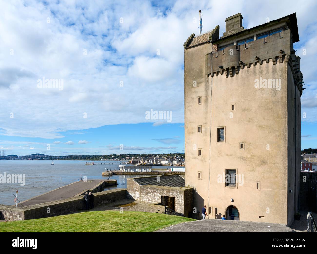 Broughty Castle looking towards Broughty Ferry, near Dundee, Scotland, UK Stock Photo