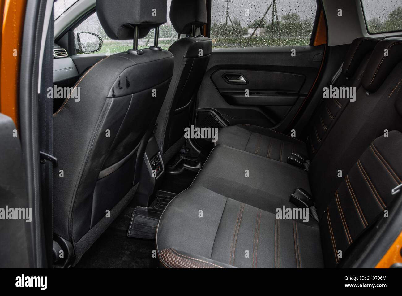 Modern SUV car inside. Leather black back passenger seats in modern luxury car. Comfortable leather seats. Stock Photo