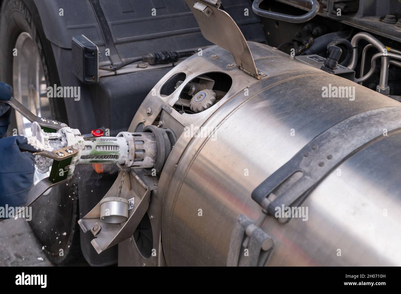 The tank gun for LNG is in the tank Stock Photo