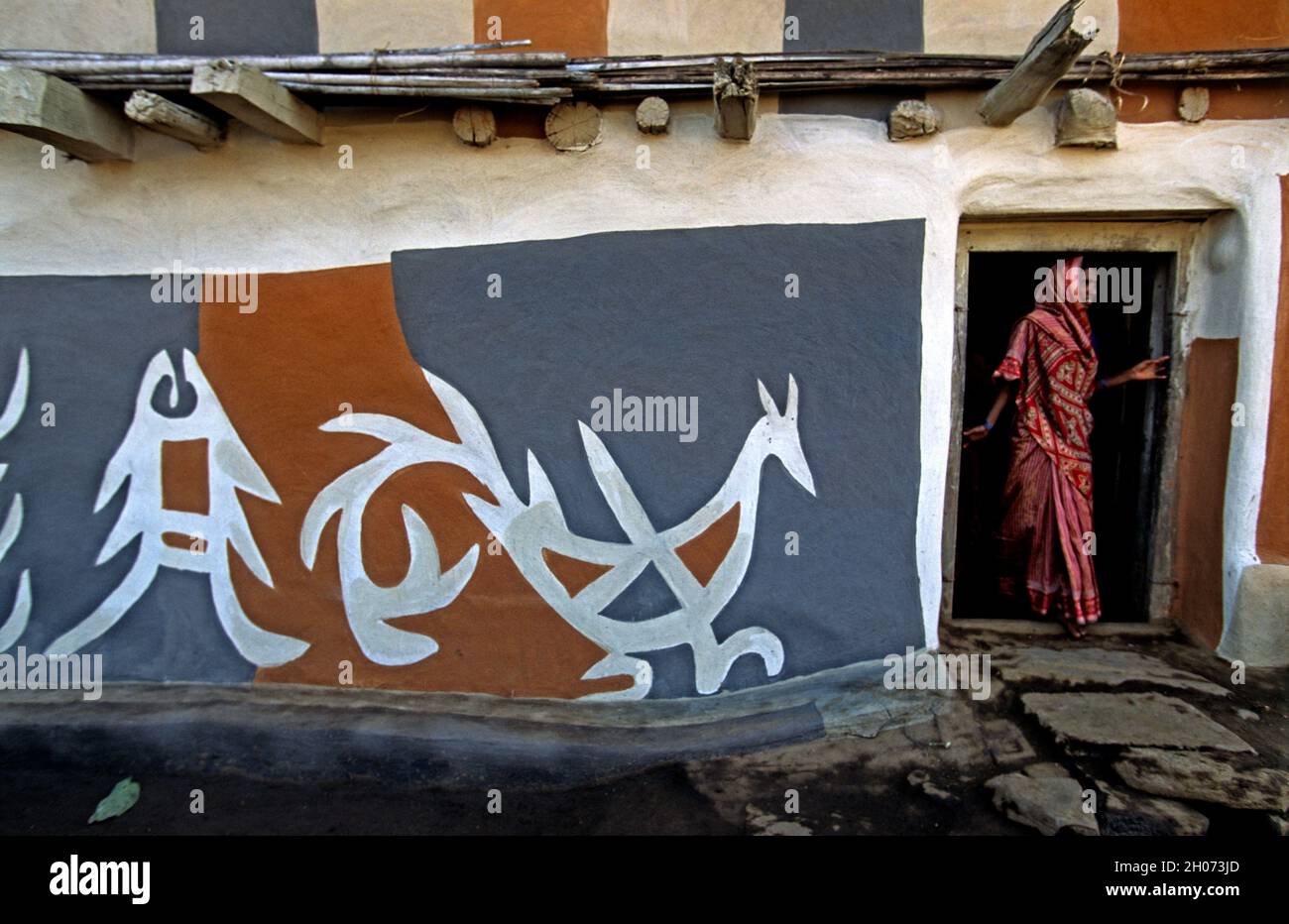 Tribal wall art at the hilly village of Hazaribagh in Jharkhand, India