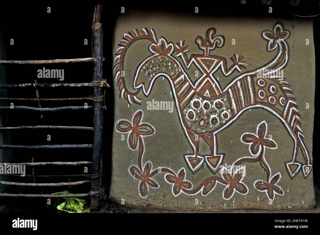 Tribal wall art at the hilly village of Hazaribagh in Jharkhand, India
