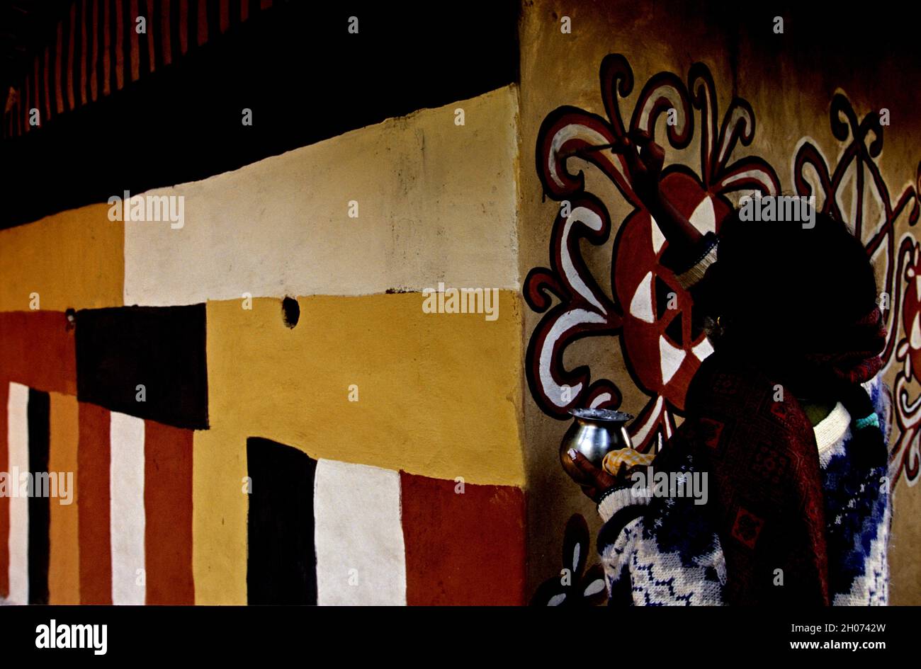 Tribal wall art at the hilly village of Hazaribagh in Jharkhand, India