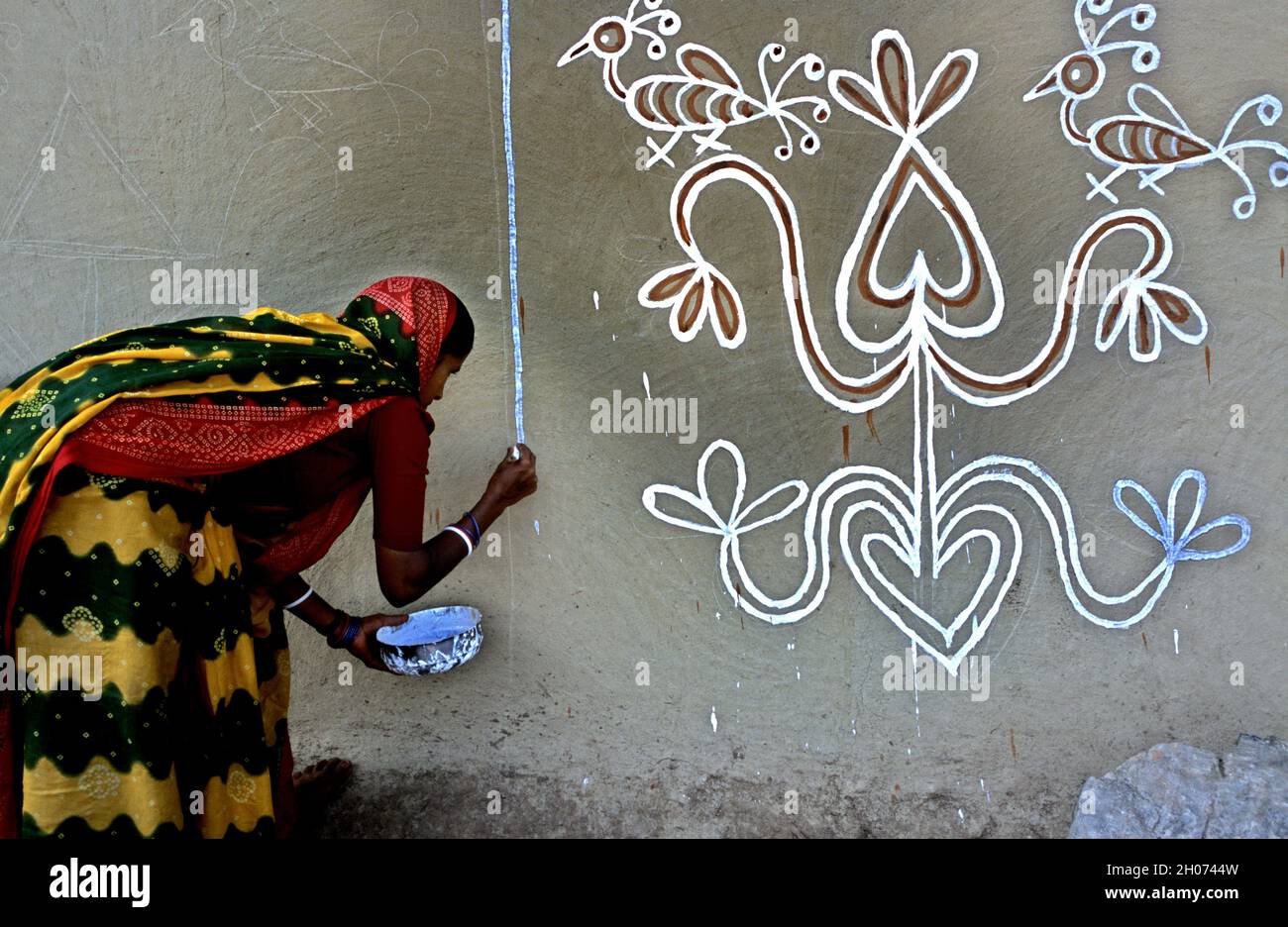 Tribal wall art at the hilly village of Hazaribagh in Jharkhand, India