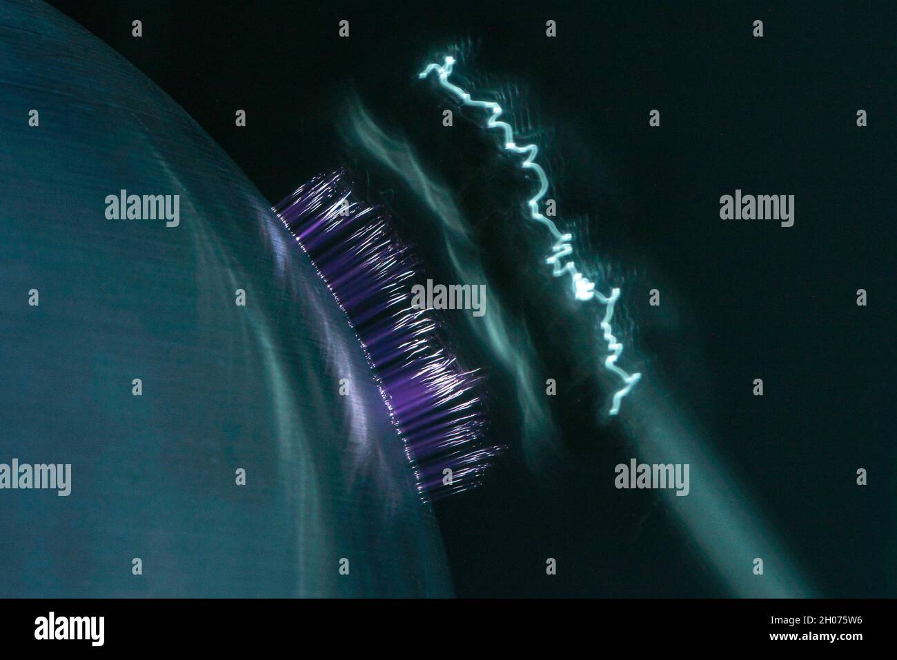 electric discharge lightning on ribbon generator Stock Photo