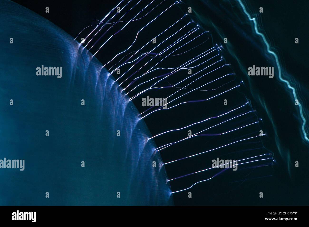 electric discharge lightning on ribbon generator Stock Photo