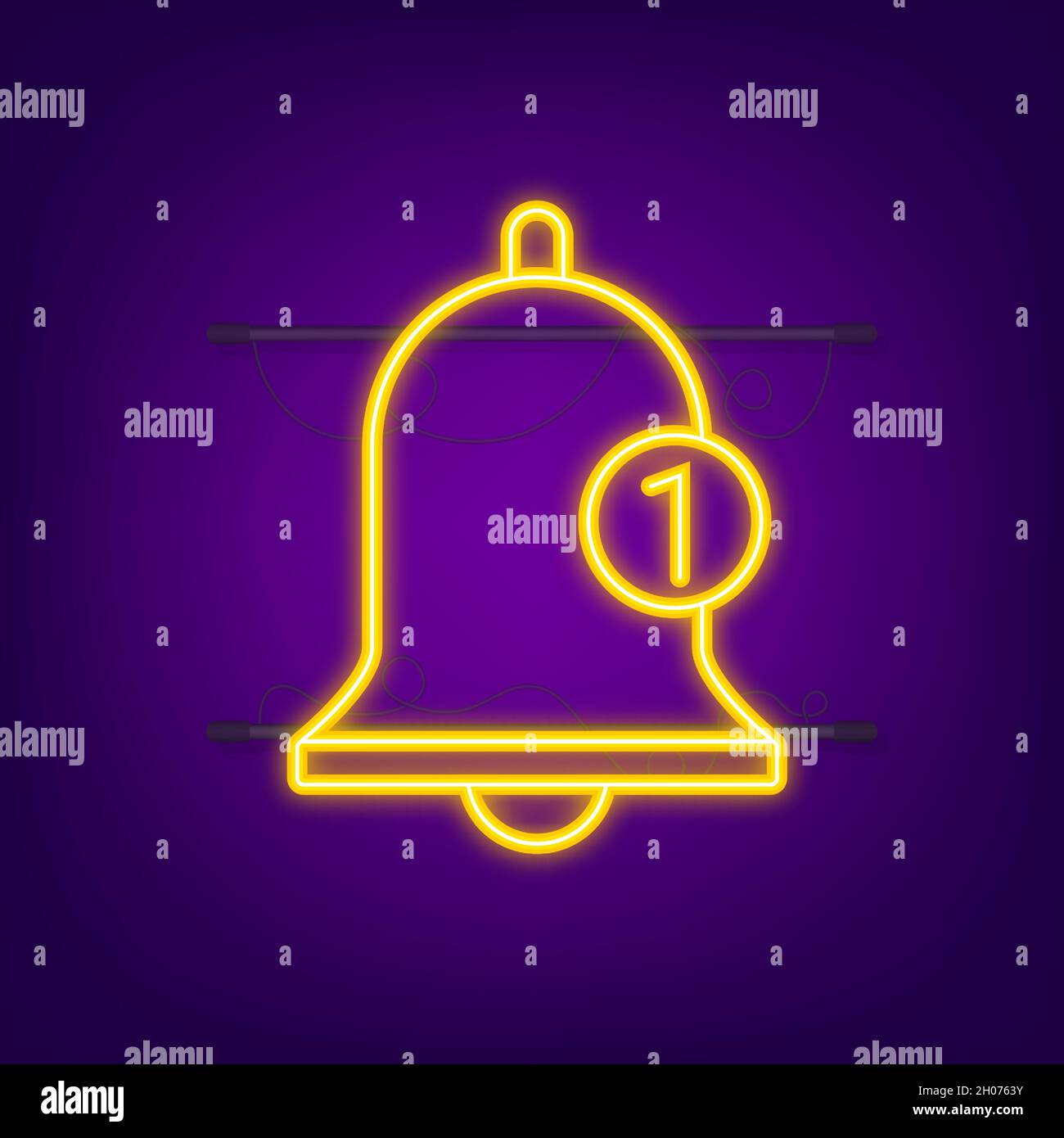 Notification bell icon for incoming inbox message. Neon icon. Vector ...