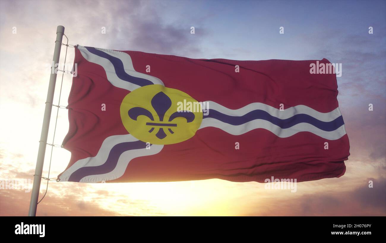 Flag of Saint Louis, Missouri, waving in the wind, sky and sun background.  3d rendering Stock Photo - Alamy