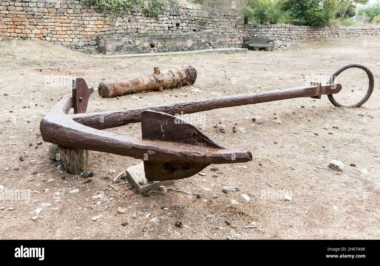 Old Anchor  from the Battle for the Greek War of Independence Pylos  Castle Peloponnese Greece Stock Photo