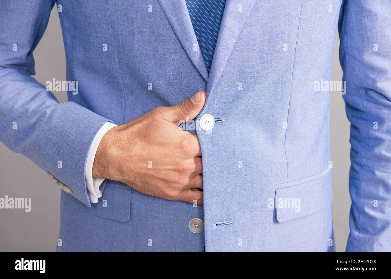 cropped man in formalwear jacket closeup, formalwear Stock Photo