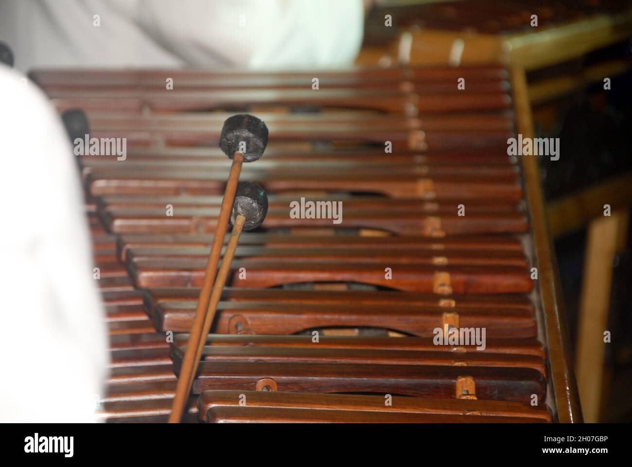Close-up shot of a marimba or Hormigo keyboard. Guatemala. National ...