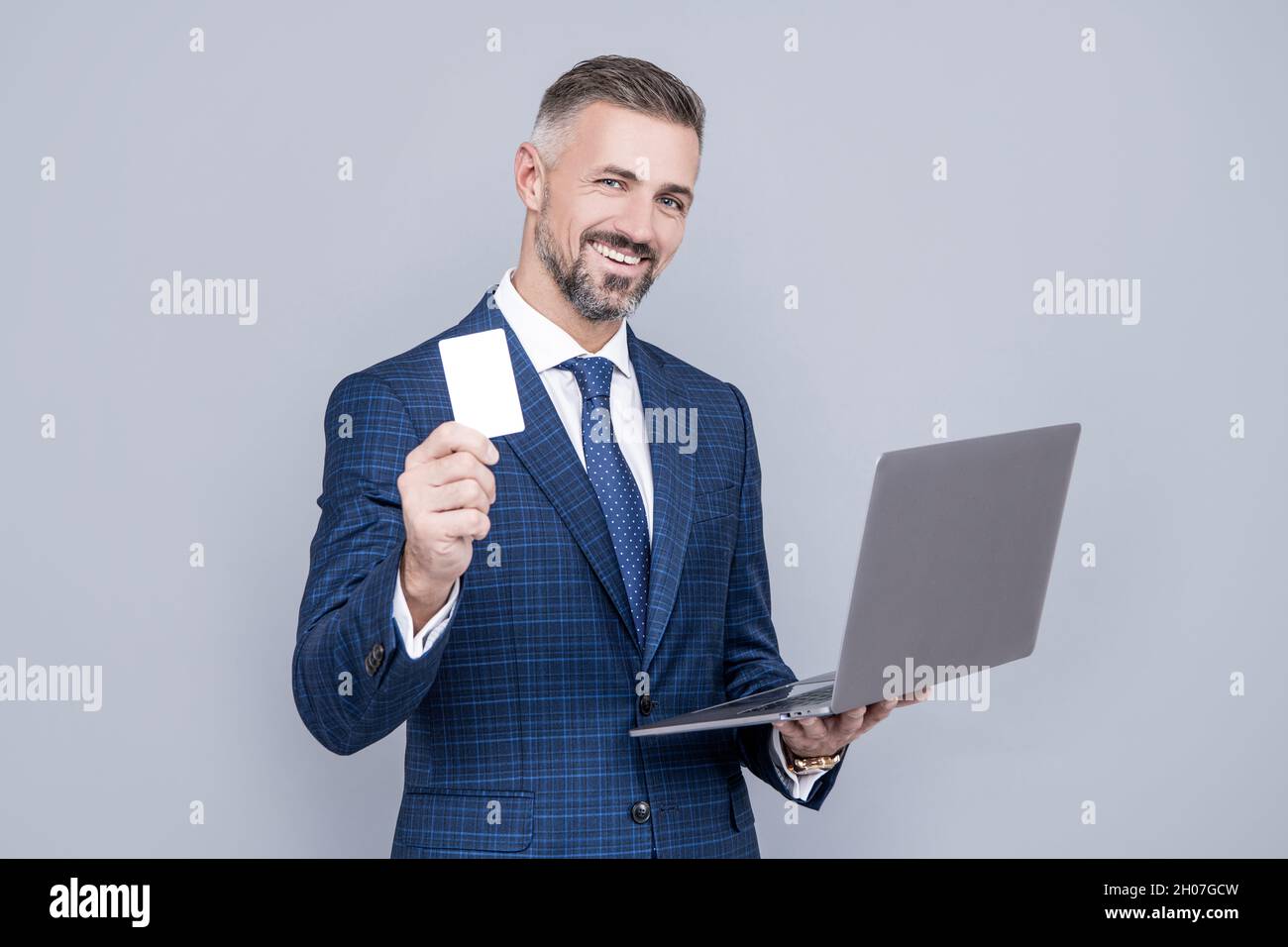 shopping from home. cyber monday. agile business. network administrator hold laptop. Stock Photo
