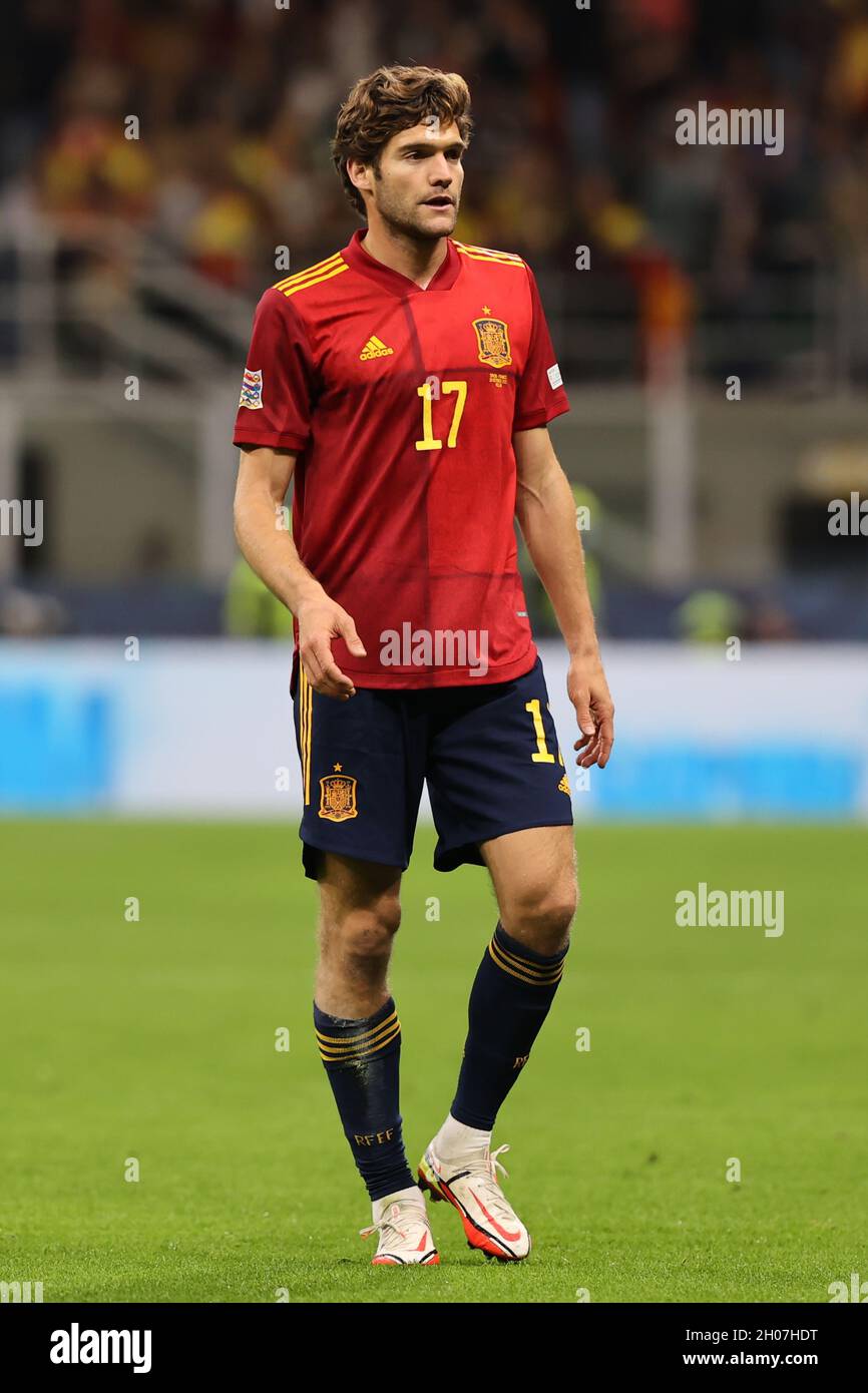 Marcos Alonso of Spain in action during the UEFA Nations League Finals 2021  final football match between Spain and France at Giuseppe Meazza Stadium  Stock Photo - Alamy