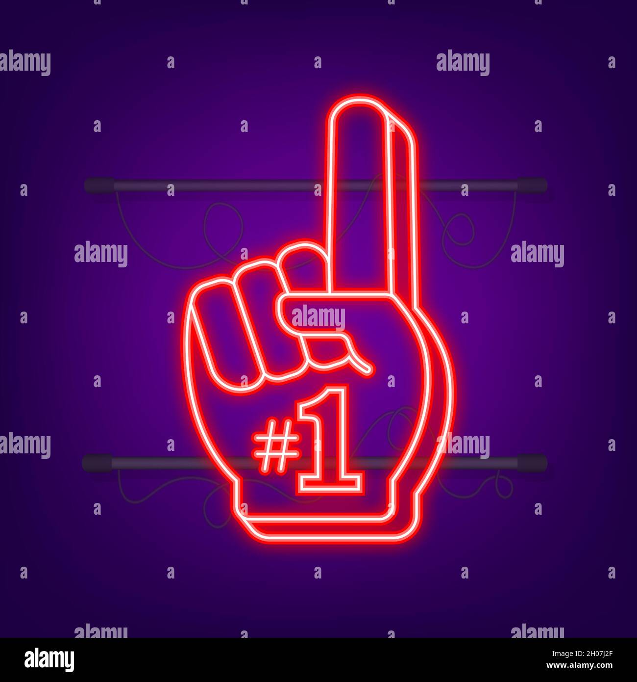 Fan logo hand with finger up. Hand up with number 1. Neon icon. Vector ...