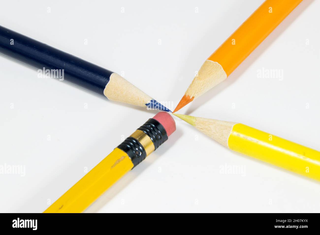 Group of colored pencils, business unit and strength in ideas. Stock Photo
