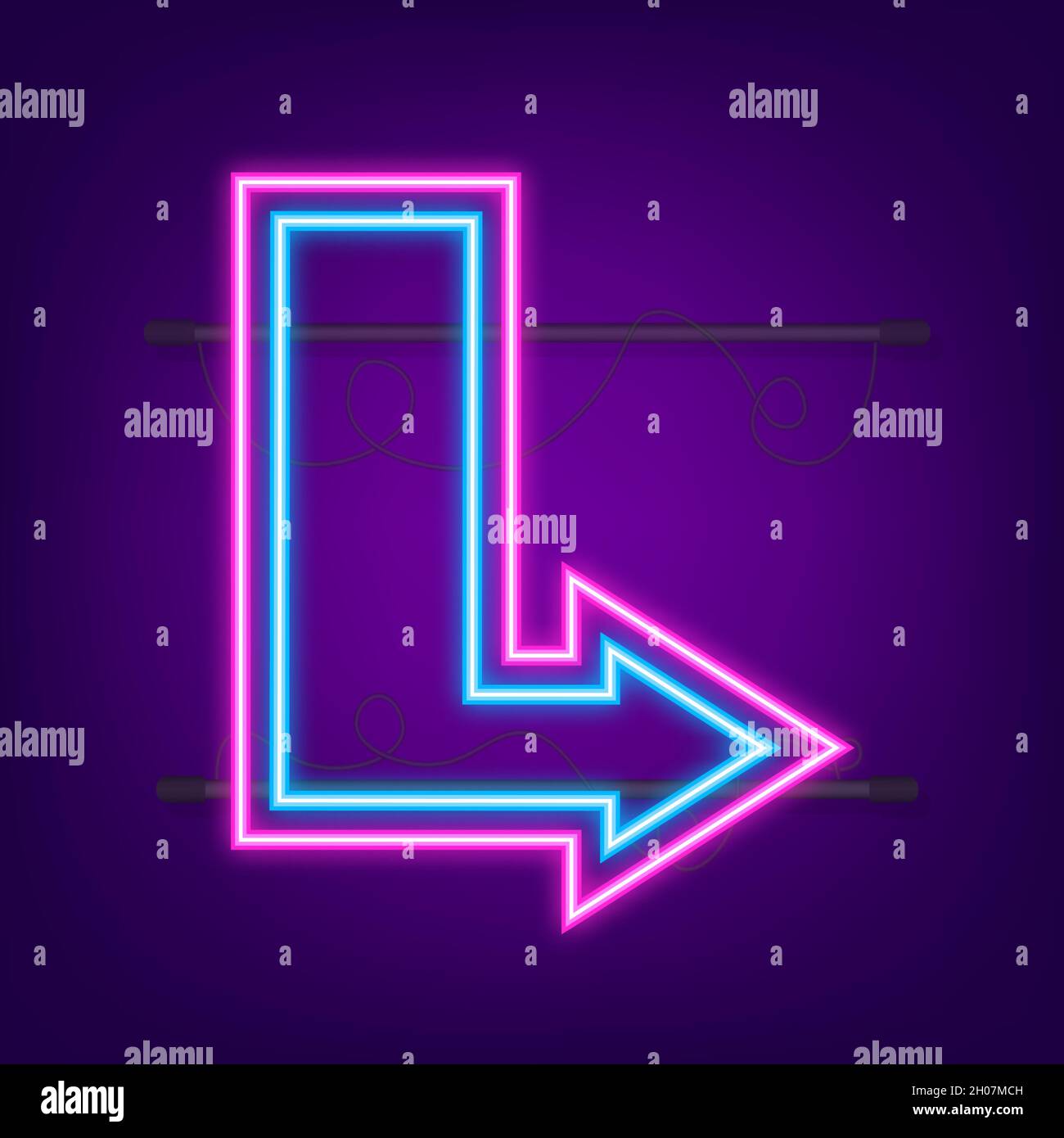 3d blue neon arrow on dark backdrop. Vector white light. Graphic color ...