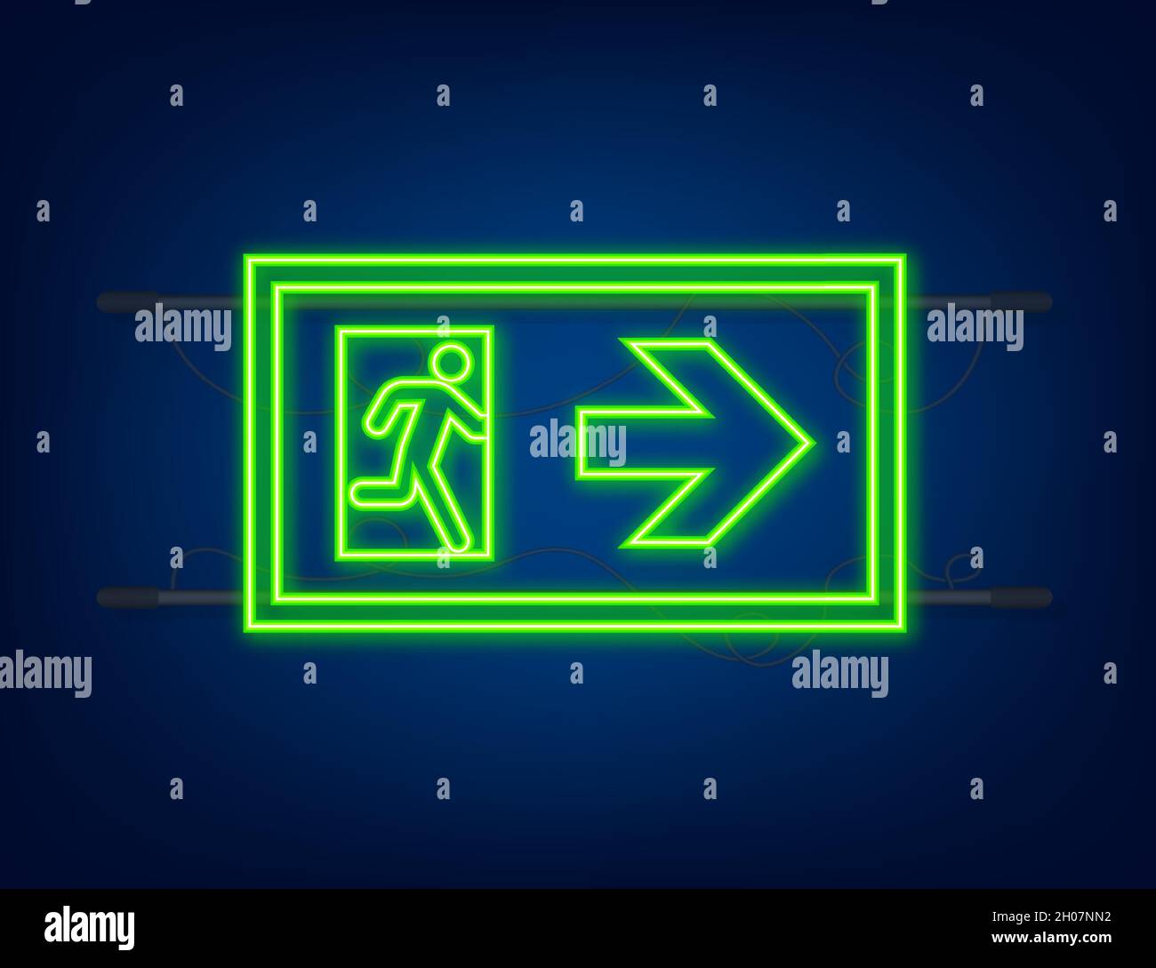 Emergency exit sign. Protection symbol. Fire icon. Neon style. Vector