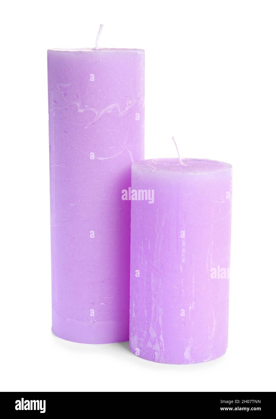 Two decorative wax candles on white background Stock Photo Alamy
