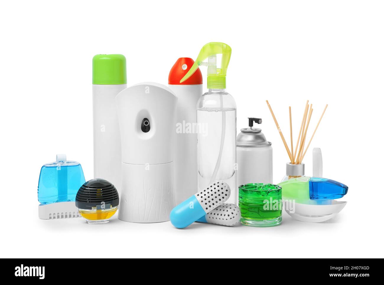Different air fresheners on white background Stock Photo - Alamy