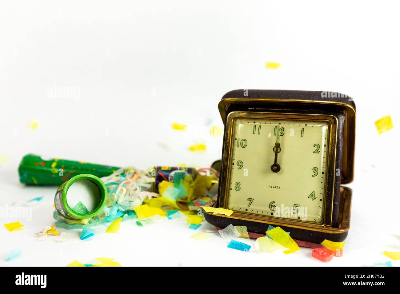 Vintage Alarm Clock with Party Confettii Stock Photo Alamy