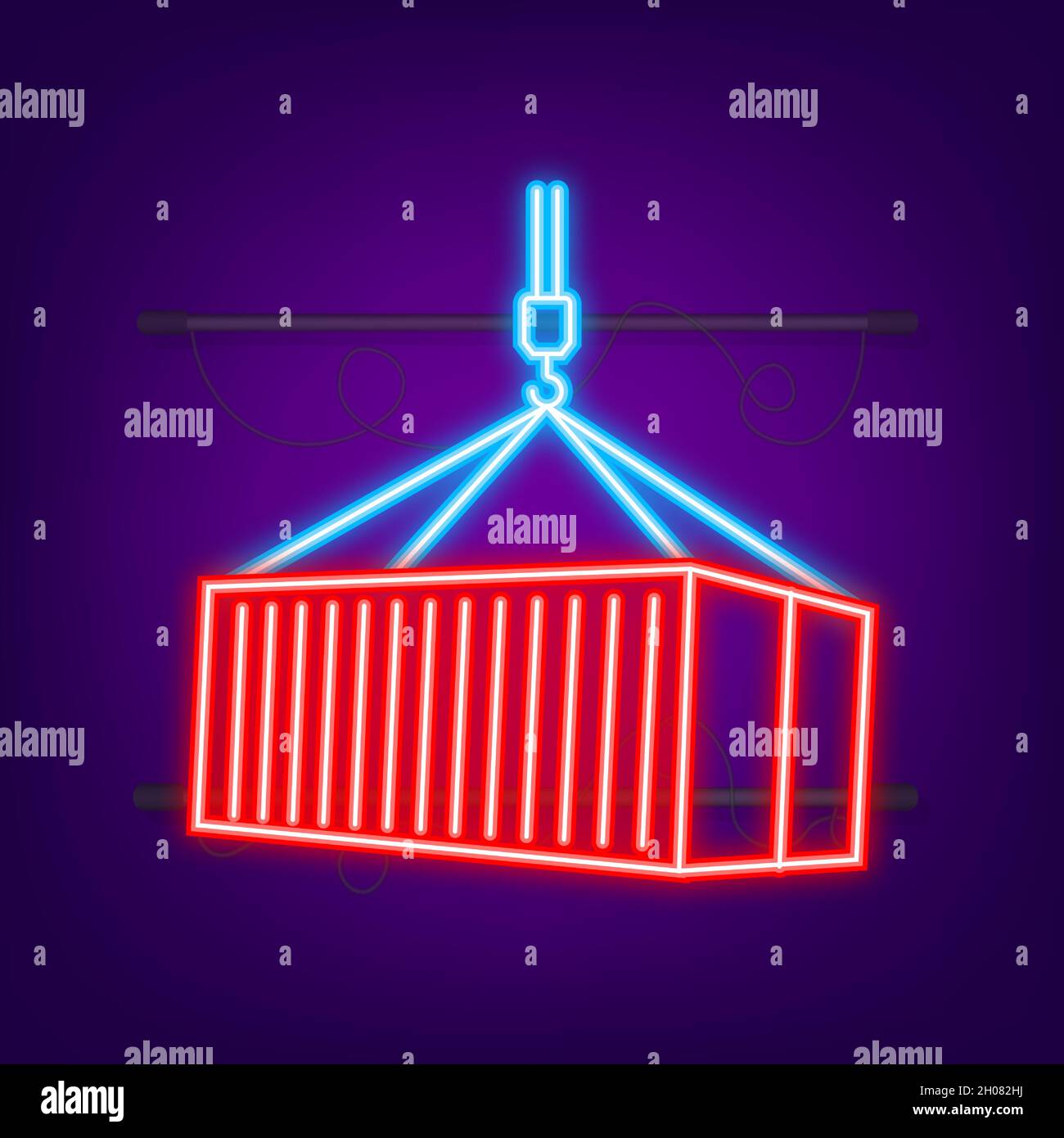 Red Shipping Cargo Container Twenty and Forty feet. for Logistics and Transportation. Neon style. Vector stock Illustration Stock Vector