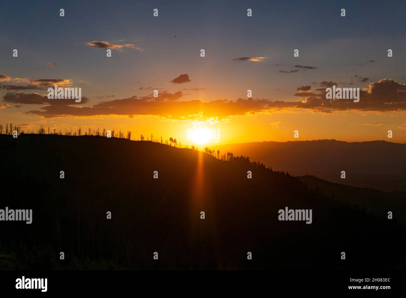 Stunning Mountain Sunrise Silhouette Ridge Summit Stock Photo
