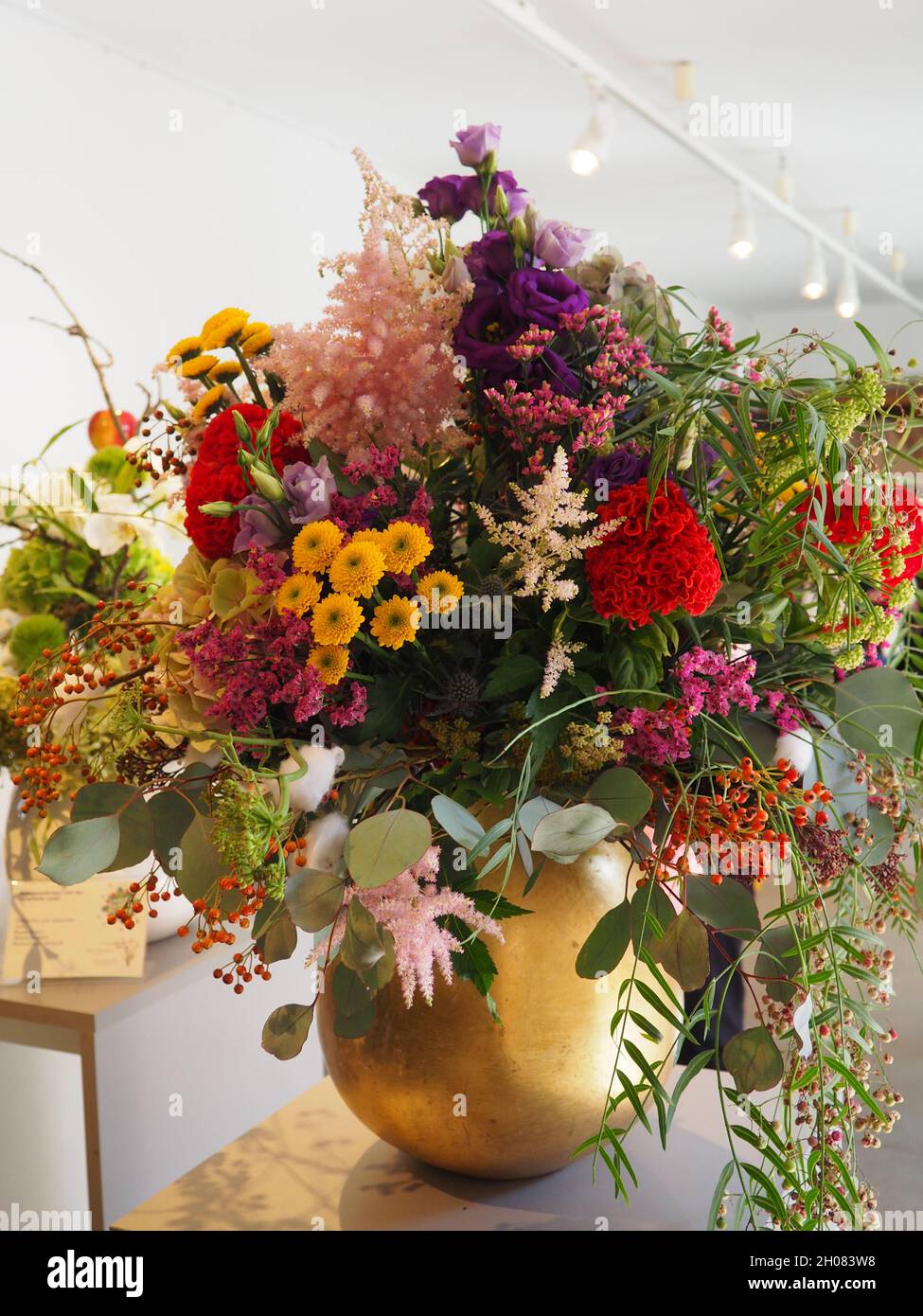 Closeup shot of various flowers in vases Stock Photo