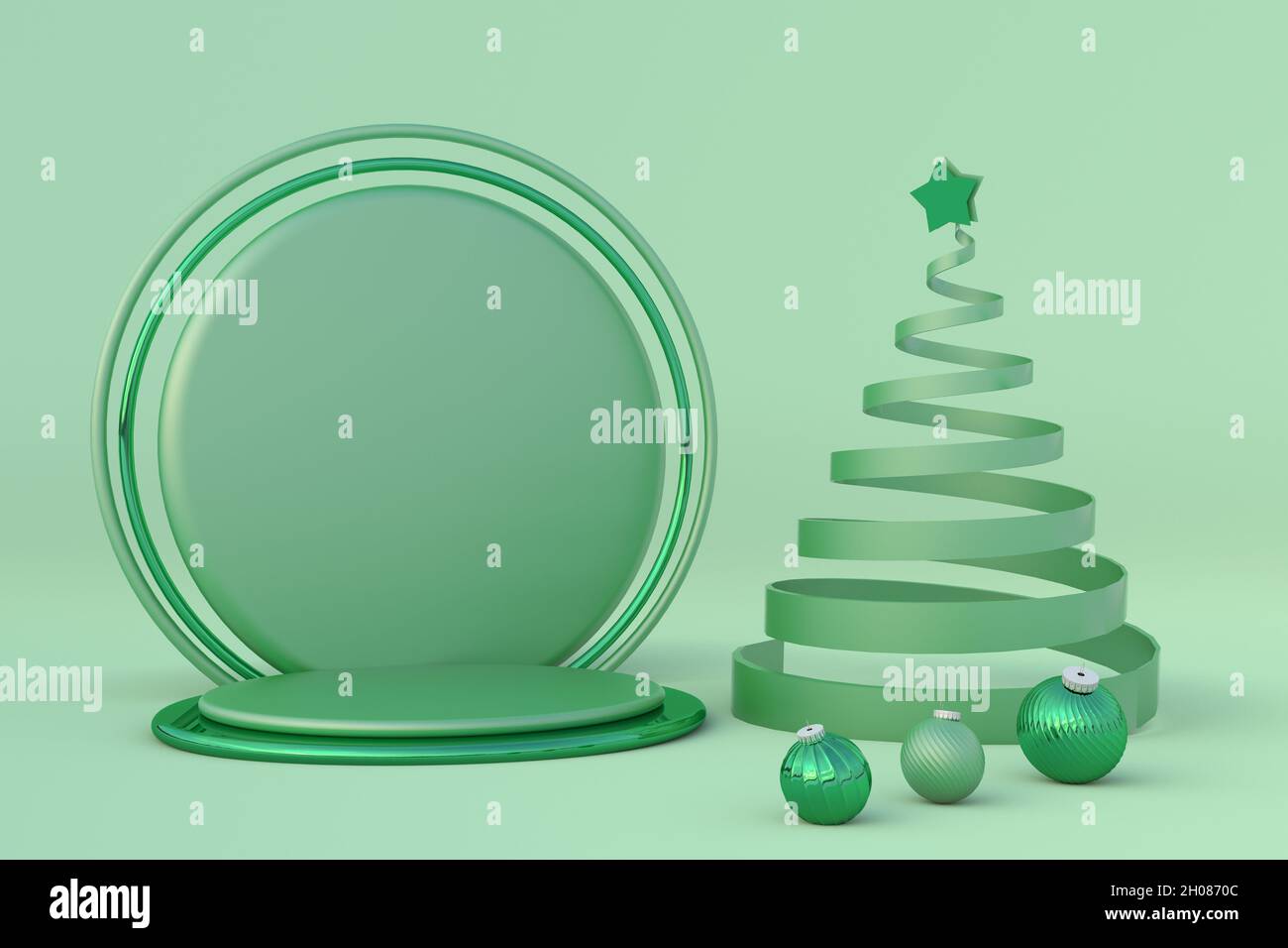 Christmas festive pastel green winter 3d composition. Round podium ...