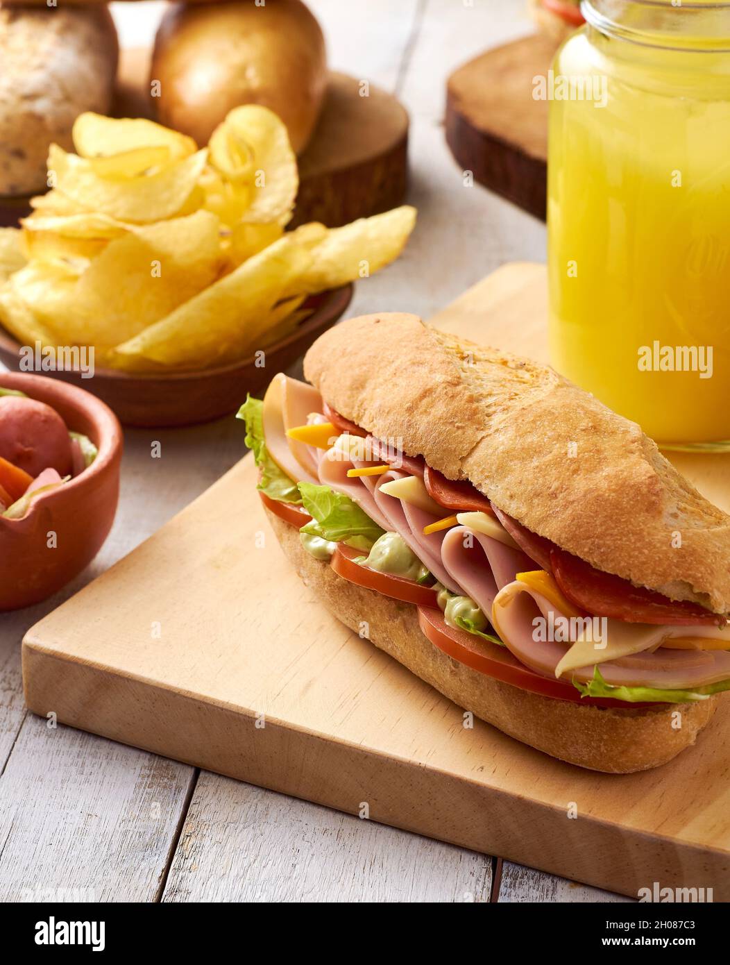 Ham, pepperoni, salami, sandwich with cheddar cheese and mozzarella on