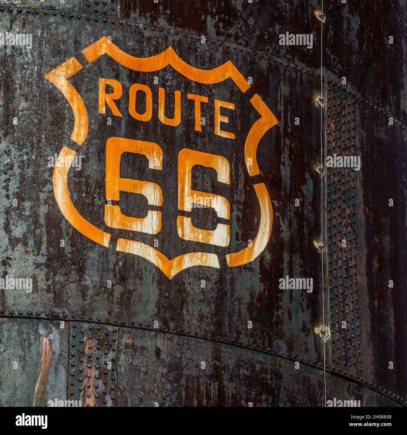 Route 66 Sign Old Fuel Storage Tank Topock Arizona Stock Photo