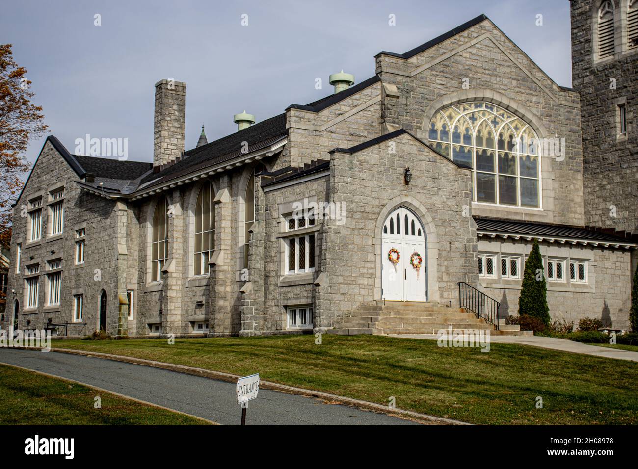 Downtown main street of st johnsbury, vt during the evening time