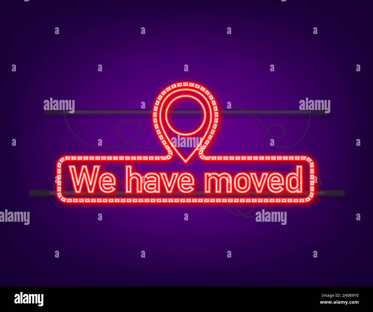 We re moving neon icon badge. Ready for use in web or print design ...