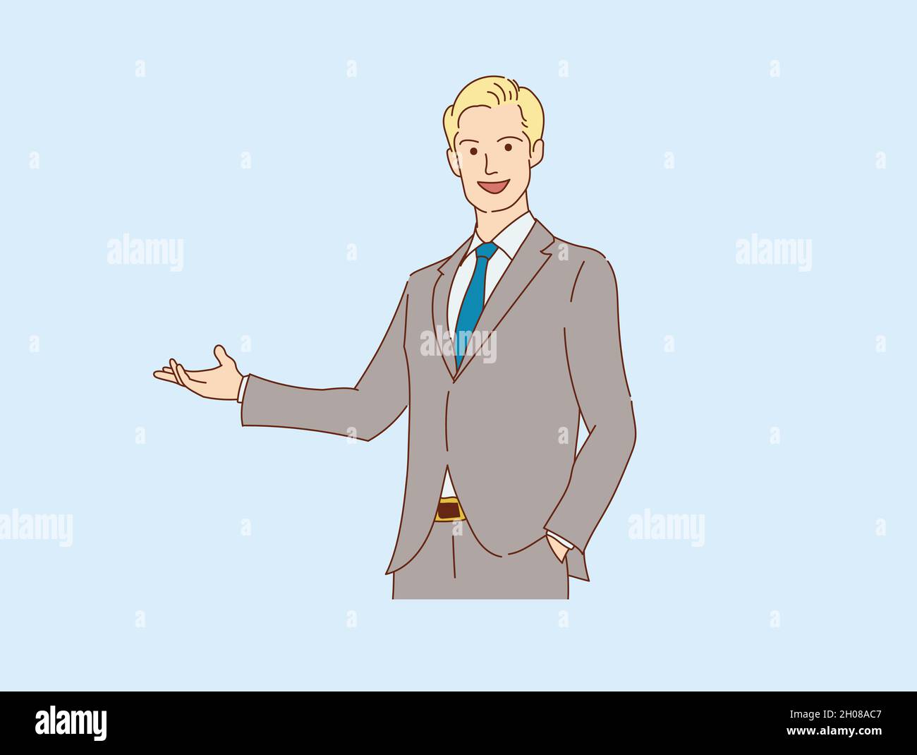 Handsome young businessman Happy smiling standing isolated , vector ...
