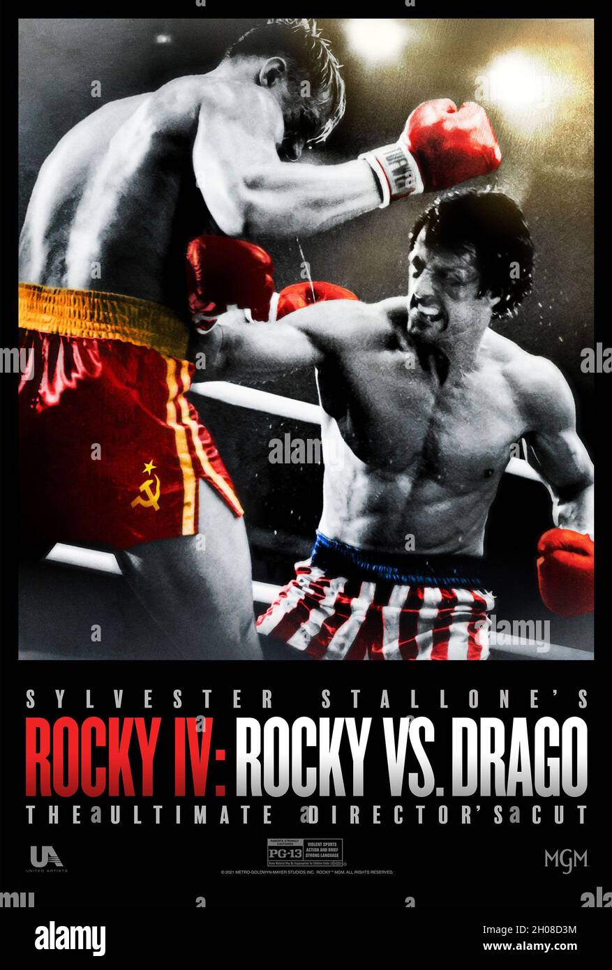 ROCKY IV: THE ULTIMATE DIRECTOR'S CUT, US poster for 2021 director's cut, from left: Dolf Lundgren, Sylvester Stallone, 1985, 2021. © United Artists / Courtesy Everett Collection Stock Photo