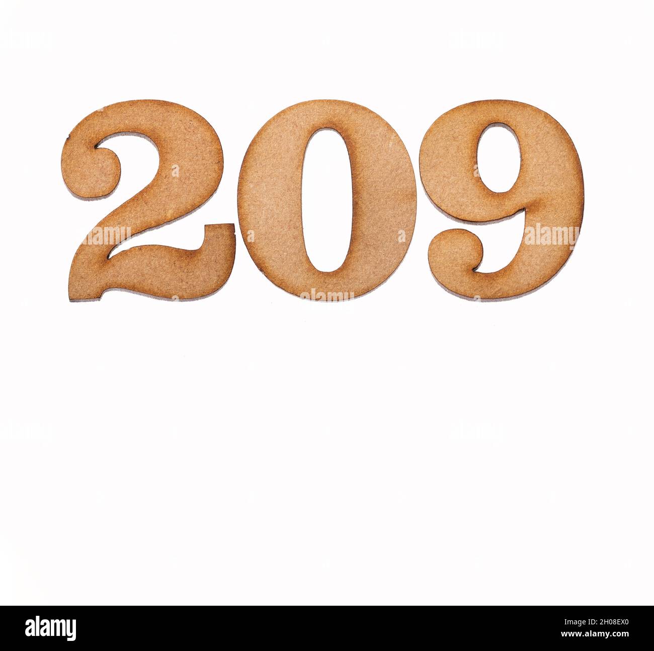 Number 209 - Piece of wood isolated on white background Stock Photo - Alamy