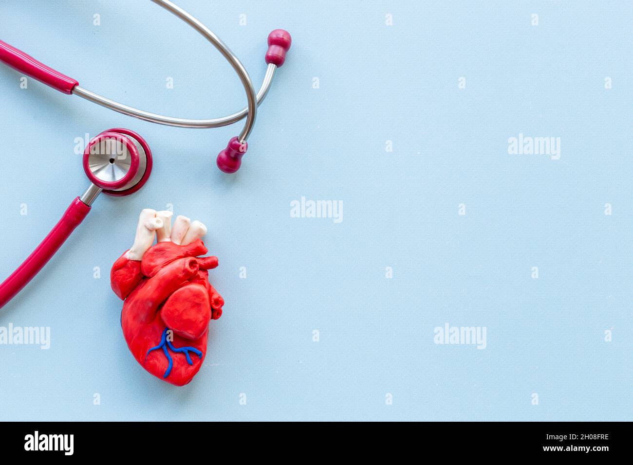 Human heart model with stethoscope top view. Health insurance and heart ...