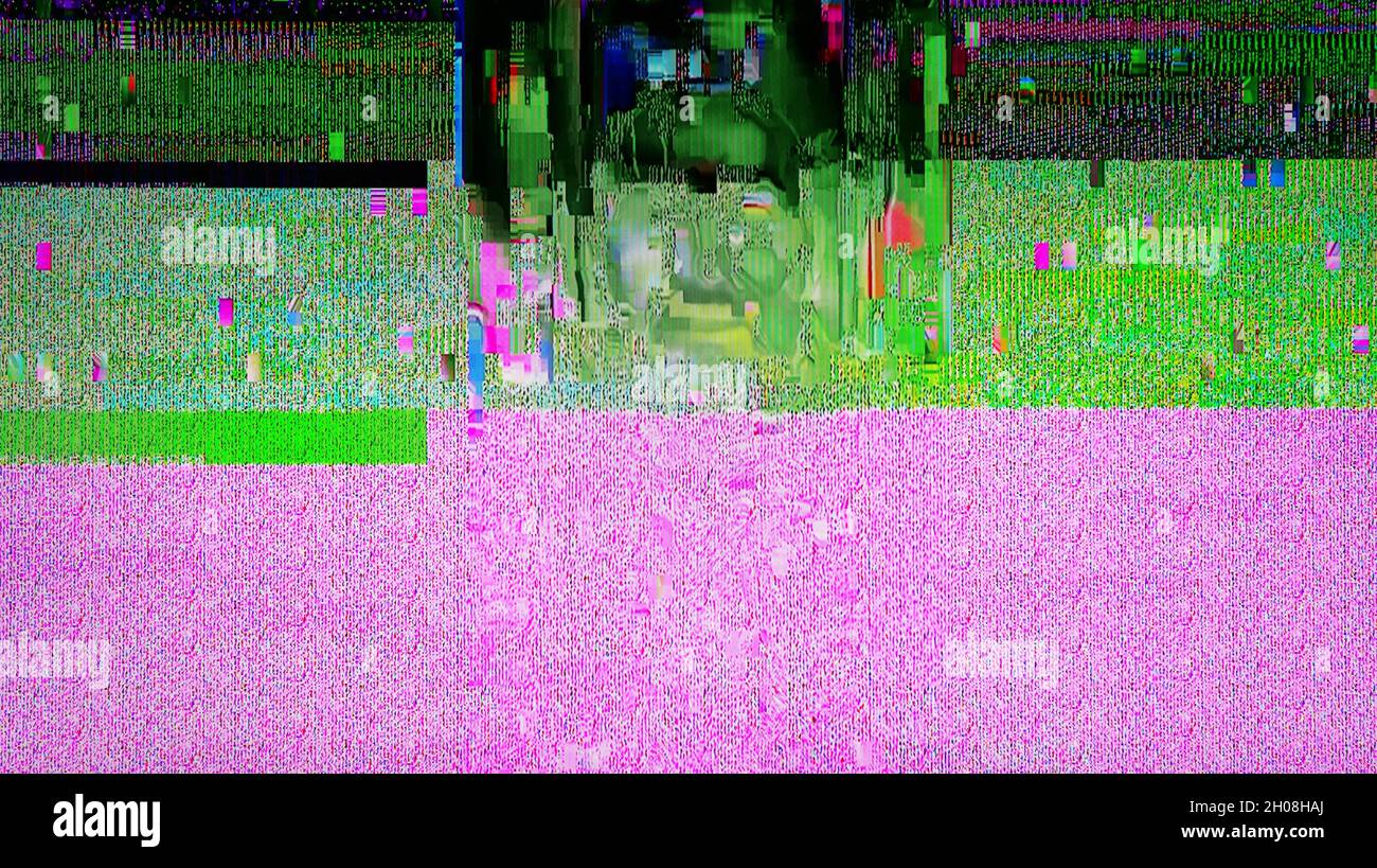 TV Static Noise Glitch Distortion Effect Digital Video signal on modern LCD TV during live