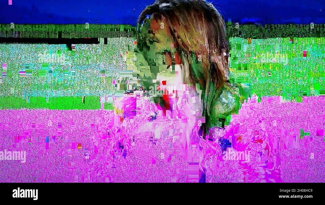 TV Static Noise Glitch Distortion Effect Digital Video signal on modern LCD TV during live