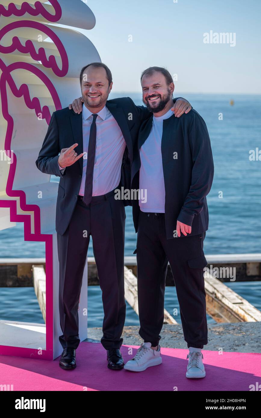 Cannes, France, 11 October 2021,  EVDENIY NIKISHOV (Producer) and VALERIY FEDOROVICH (Producer) at the photo call for 'DREAMS OF ALICE' during MIPCOM 2021 - The World’s Entertainment Content Market and the 4rd Canneseries - International Series Festival © ifnm press / Alamy Live News Stock Photo