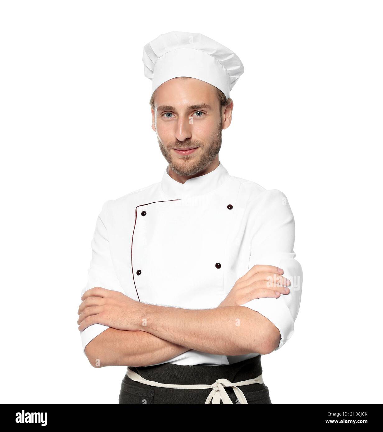 Professional chef wearing uniform on white background Stock Photo - Alamy